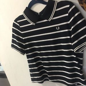 Fred Perry striped crop polo top - size 8